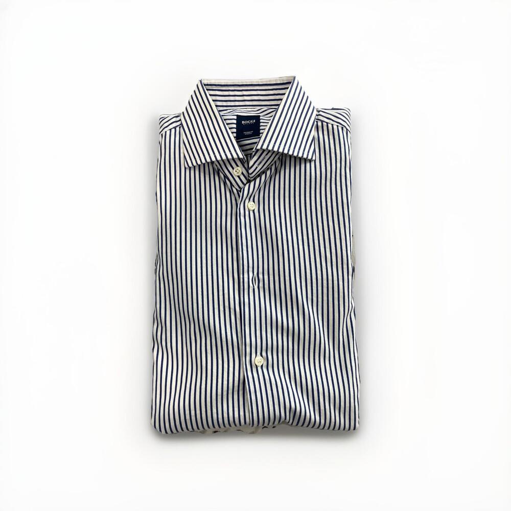 BOGGI MILANO SMALL MENS DRESS SHIRT 15/38 COTTON BLEND MADE IN ROMANIA VGC!